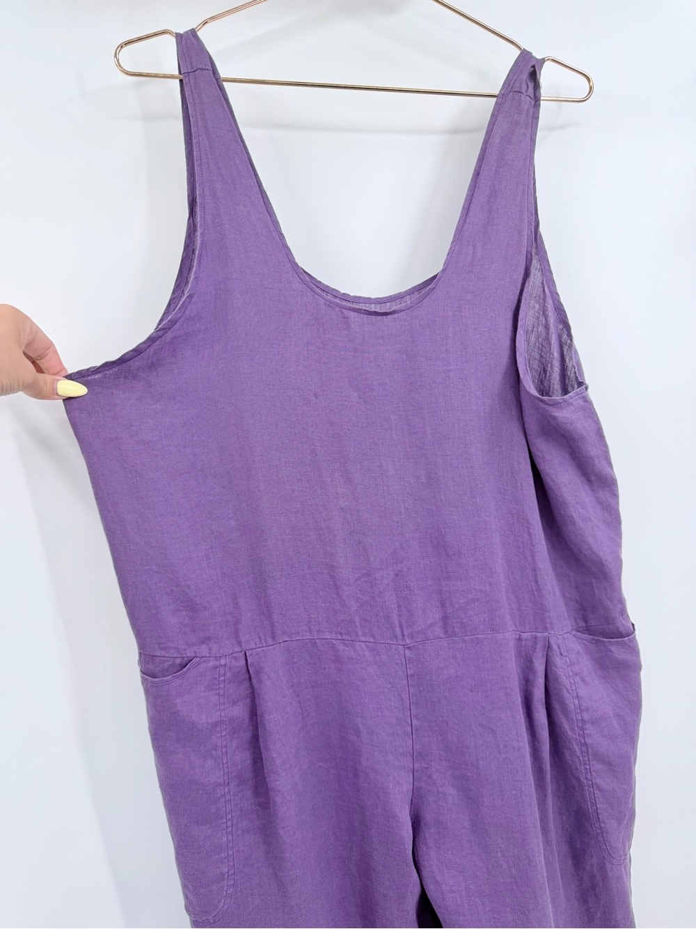 FLAX Wide Leg Linen Scoop Neck Oversized Jumpsuit in Purple - Picture 9 of 9